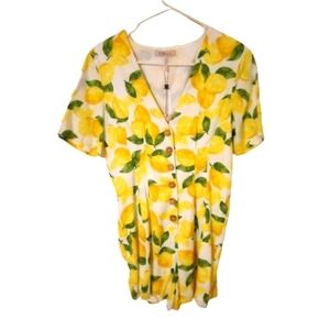 BCBgeneration Lemon Yellow & White Button Down Romper Preppy Resort Wear Sz. S